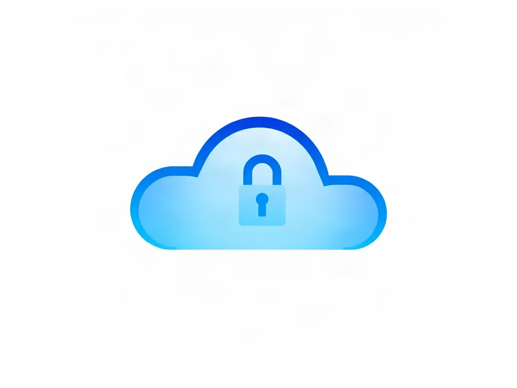 A minimalistic logo symbol for a cloud security company: a stylized cloud formed by interlocking geometric shapes with a lock integrated, in a blue gradient, on a transparent background, high detail, 8k, vector style